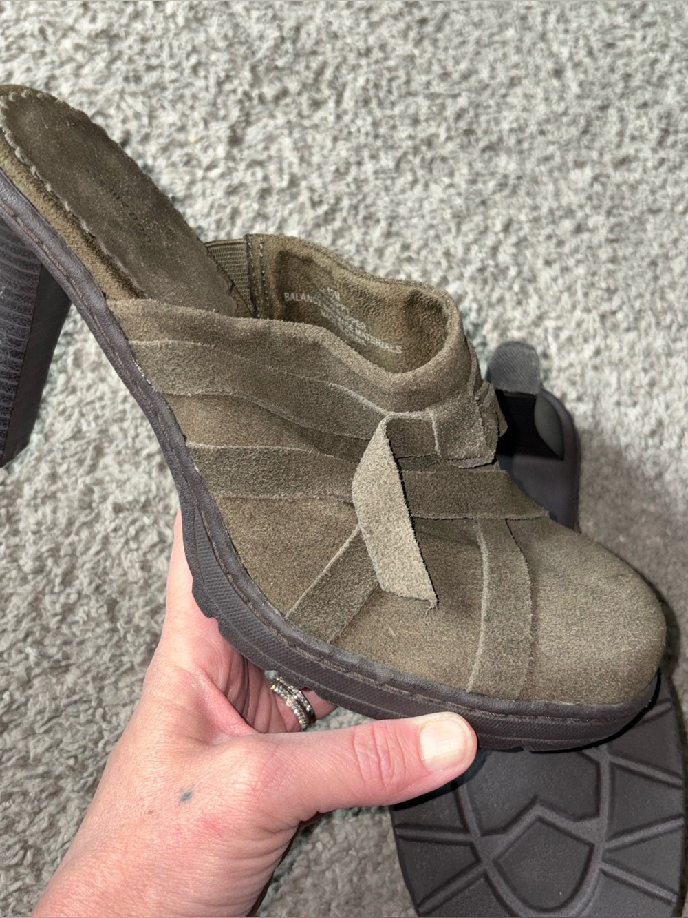 VTG Ellemenno Strippy Y2K Olive Suede Mule Heels Women’s‎ Size 10M 2000’s Grunge - Picture 9 of 11